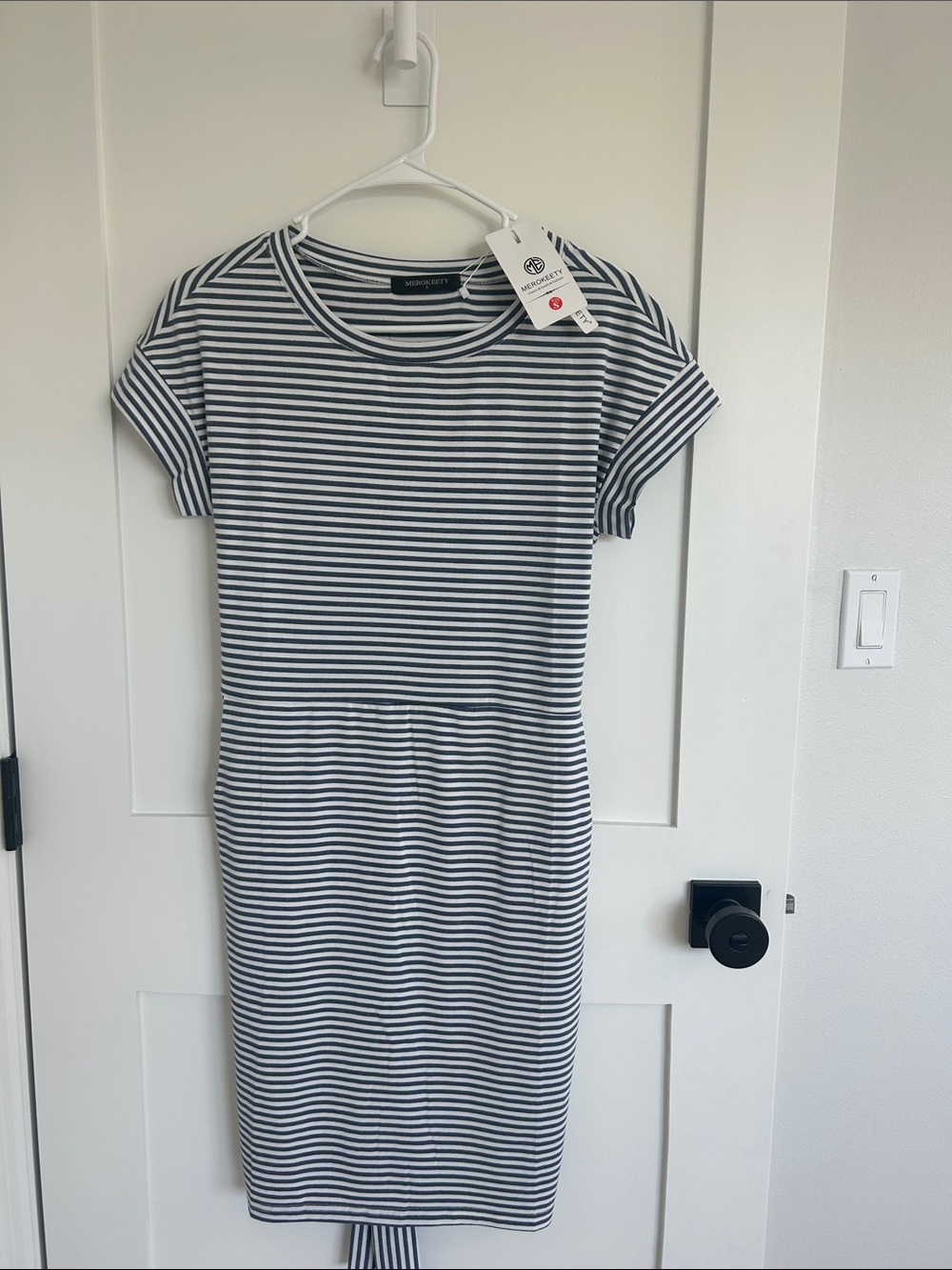 Madewell Navy & White Stripe Cotton Tee Midi Dress